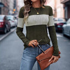 Damen modischer Strickpulli mit Struktur und kontrastierenden Ärmelabschlüssen R&B