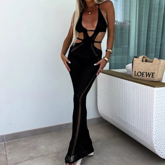Damen Häkel-Maxikleid mit Cut-Outs und Neckholder R&B