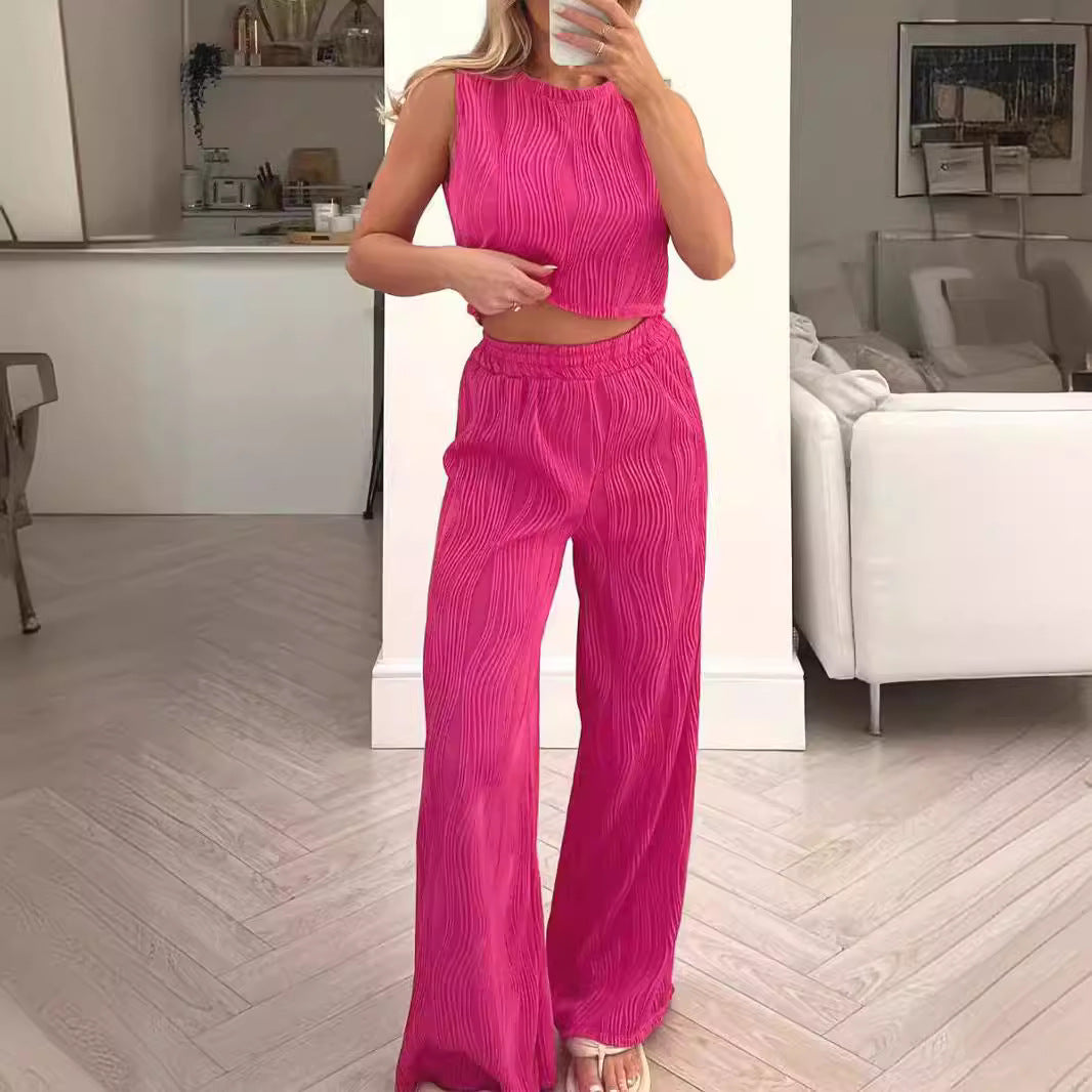 Damen Zweiteiliges Set mit hochgeschnittenem Oberteil und weitem Hosen R&B