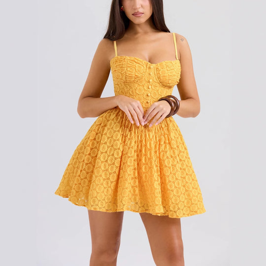 Damen Sommerliches Bustierkleid mit verspieltem Volant und raffinierten Knopfdetails R&B
