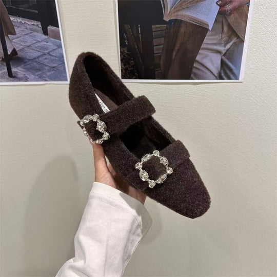 Damen elegante Filz-Mary Jane Schuhe mit schimmernden Schnallen R&B