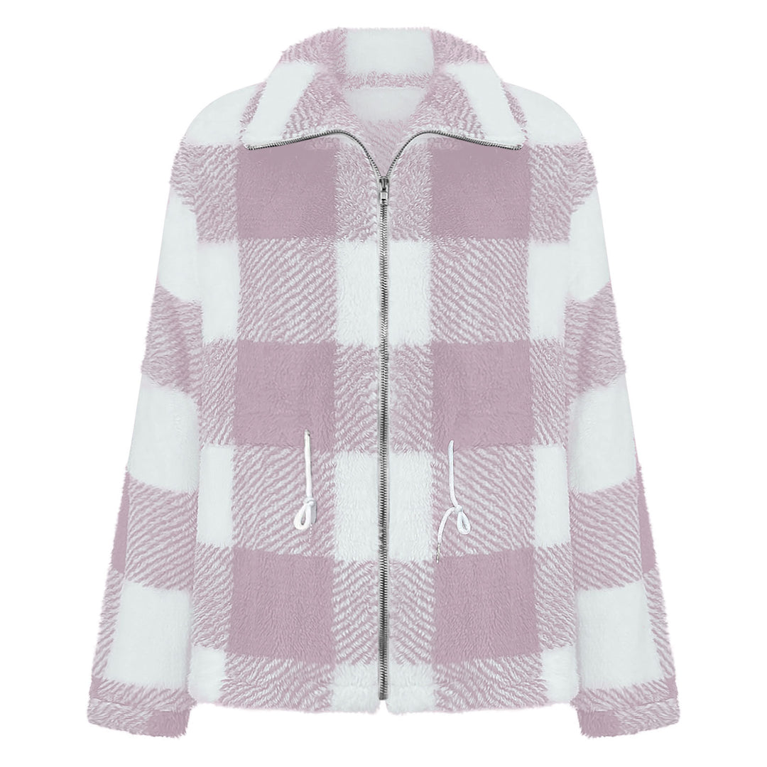 Damen Fleecejacke mit modischem Karomuster und praktischen Taschen R&B