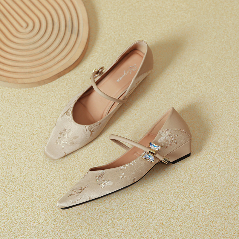 Damen elegante spitze Ballerinas mit verziertem Riemen und Glitzerakzenten R&B