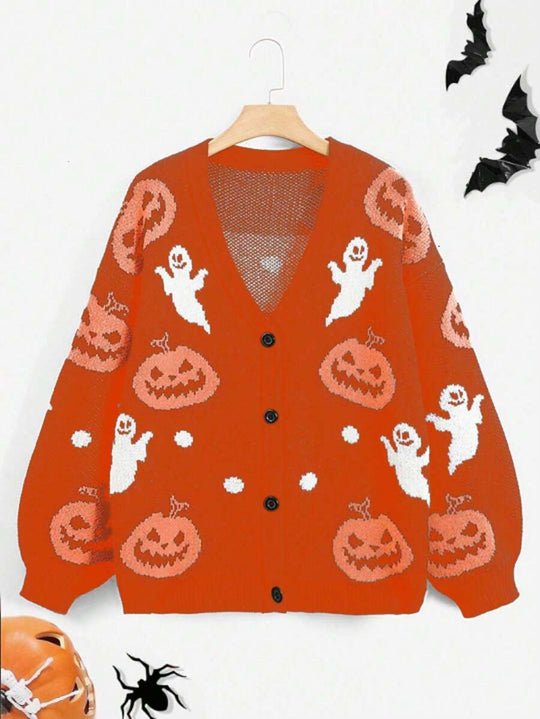 Damen kuschelige Herbstjacke mit gruseligem Motiv R&B