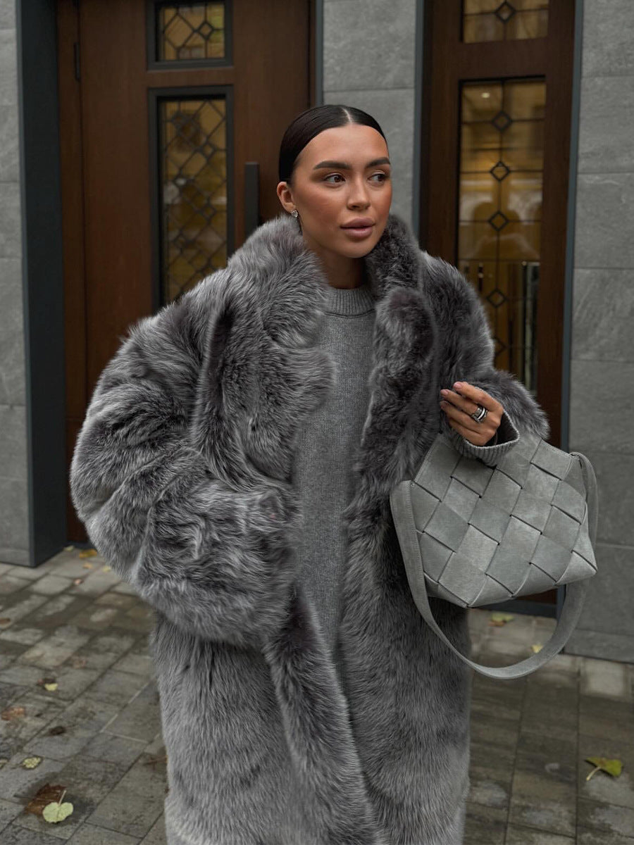Damen Luxus Kunstfellmantel R&B