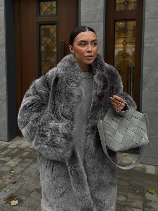 Damen Luxus Kunstfellmantel R&B