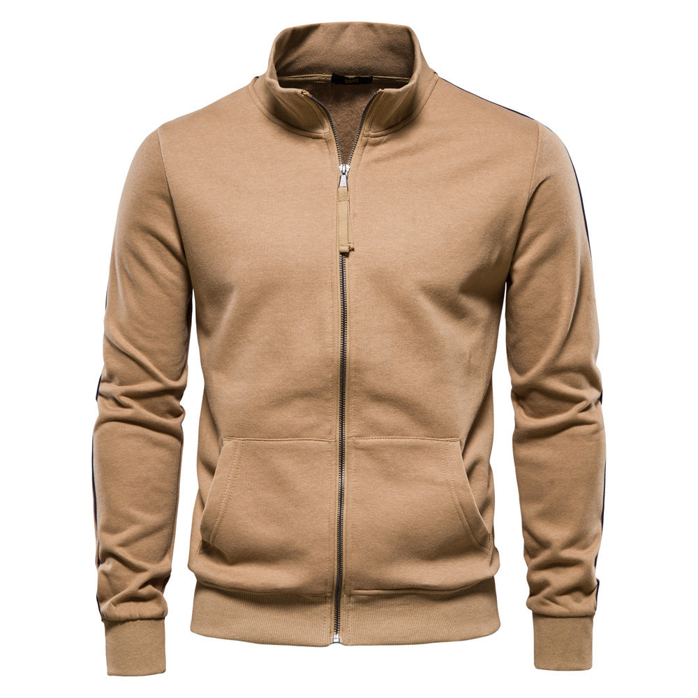 Herren nan sportive Baumwoll-Sweatjacke mit Stehkragen und Kängurutaschen R&B