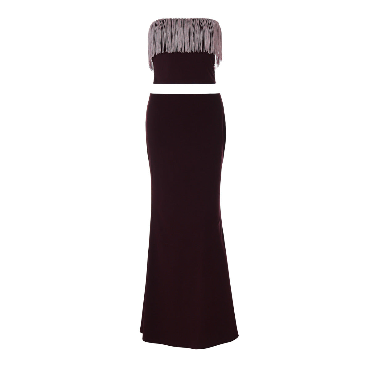 Damen Elegantes Zweiteiliges Abendkleid mit fransendem Oberteil und figurbetonter Silhouette R&B