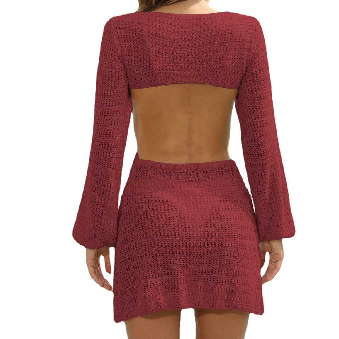 Damen luftiges Häkel-Strandkleid mit seitlichem Schlitz R&B