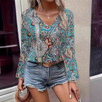 Damen Elegante Bluse mit auffälligem Paisleymuster und V-Ausschnitt R&B