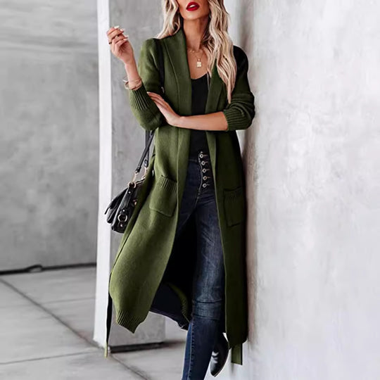 Damen Strickmantel mit eleganter Taillierung und praktischen Taschen R&B