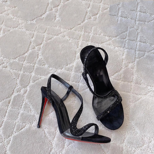 Damen elegante High Heel Sandalen mit funkelnder Strassverzierung R&B
