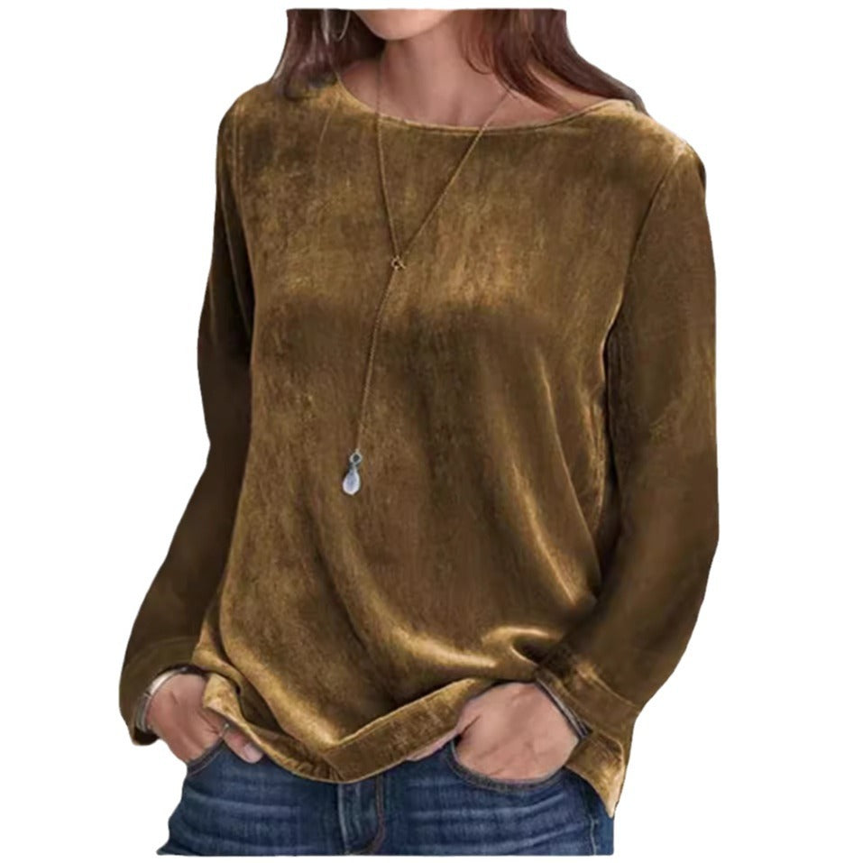 Damen Langarmbluse mit weichem Fleece und modischem Rundhalsausschnitt R&B