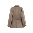 Damen elegante karierte Blazerjacke mit Goldknöpfen R&B