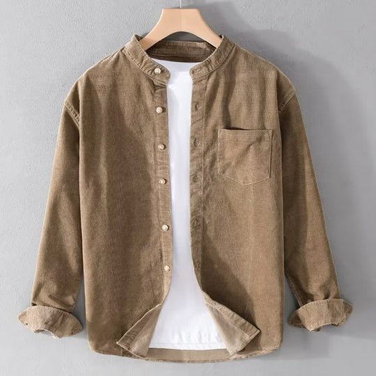 Herren Cordhemden mit Mandarin-Kragen und minimalistischem Design R&B