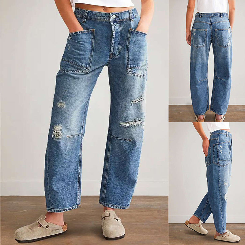Damen Denim-Hosen mit großflächigen Taschen R&B