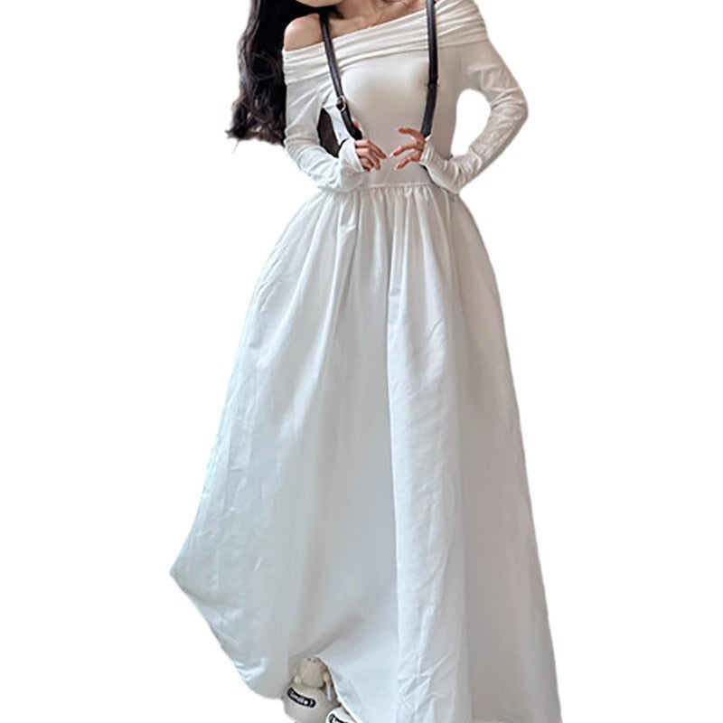 Damen elegantes Off-Shoulder Maxikleid mit modernen Trägerdetails