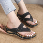 Damen Zehentrenner-Sandalen mit anatomischer Fußbettung und elastischem Riemendesign R&B
