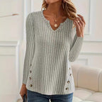 Damen Rippstrick-Pullover mit modischen Knopfdetails R&B