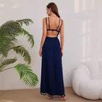 Damen Elegantes Maxikleid mit verspielten Quasten und hohem Beinschlitz R&B