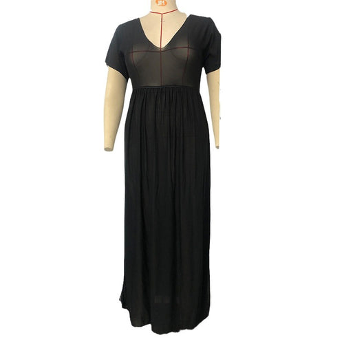 Damen Maxikleid mit V-Ausschnitt und fließender Silhouette R&B