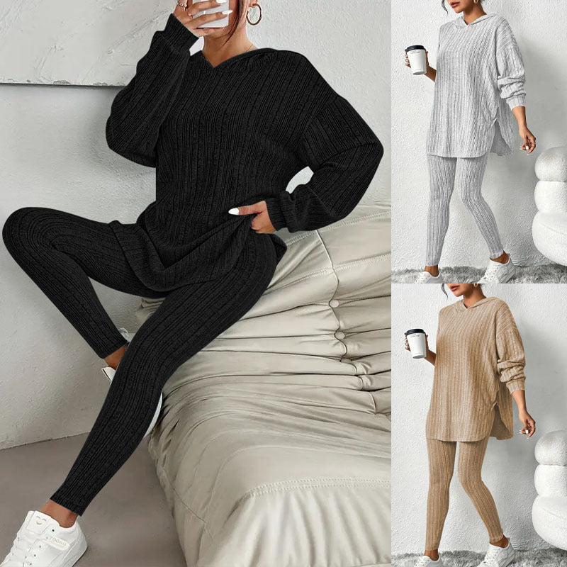 Damen Leggings-Set mit strukturiertem Langarmoberteil und bequemer Passform R&B