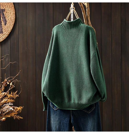 Damen Oversized Strickpullover mit hohem Kragen R&B