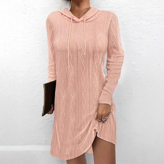 Damen Kapuzenpullover Kleid mit strukturiertem Strickmuster R&B