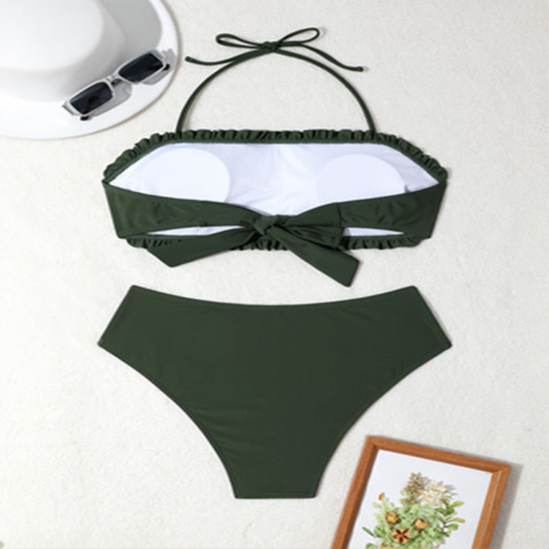 Damen Bikini-Set mit modischem Bandeau-Oberteil und hoch geschnittenem Slip R&B