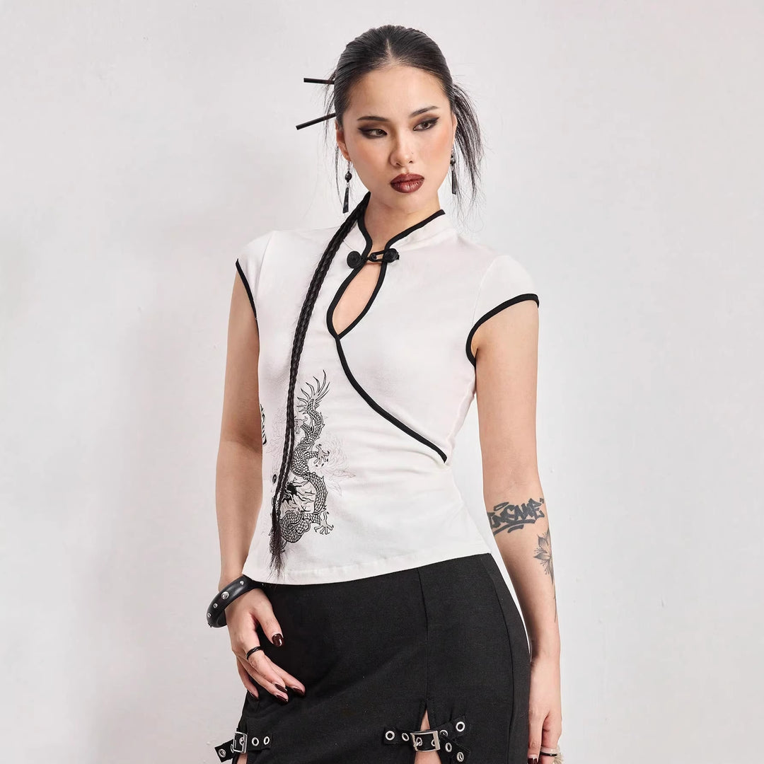 Damen Chinesische Seidenbluse mit kunstvollem Drachenmotiv R&B