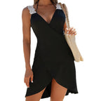 Damen Wickelkleid mit Spitzenakzenten und seidigem Finish R&B