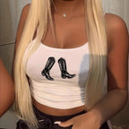Damen Crop-Top mit kreativem Stiefelmuster R&B