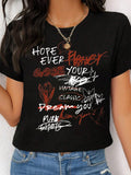 Damen lässiges Statement T-Shirt mit kreativem Print R&B