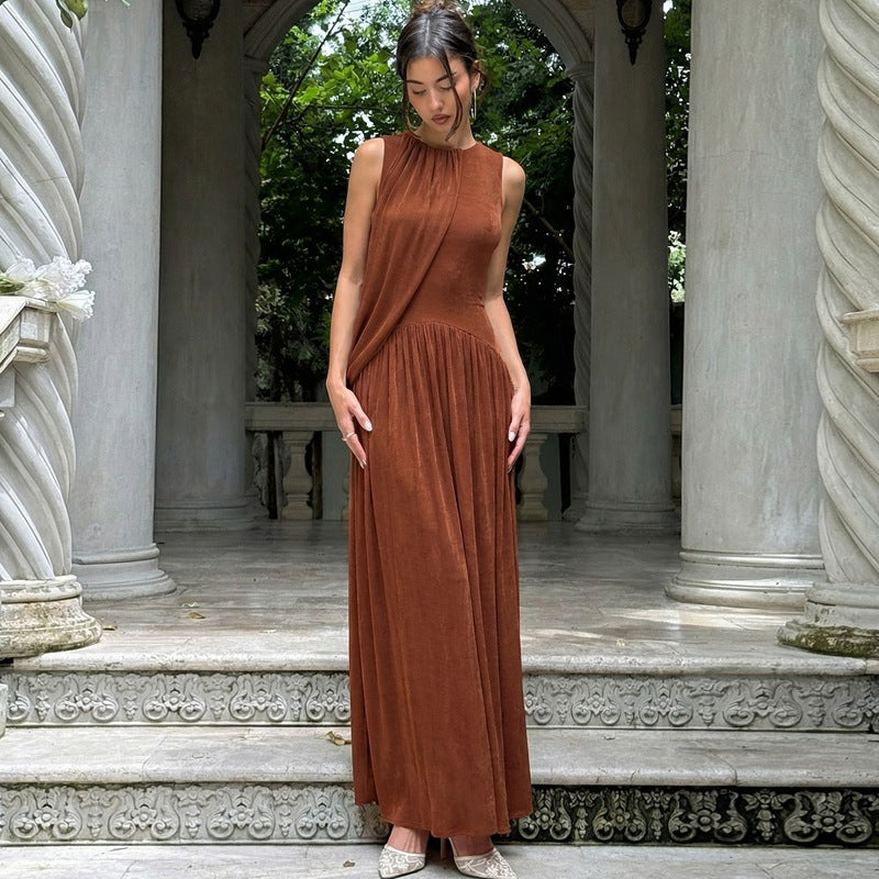 Damen Langes Kleid mit asymmetrischem Schnitt und raffiniertem Drapierungselement R&B