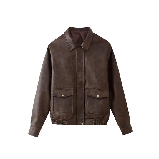 Damen Kunstlederjacke mit praktischen Taschen und modischem Schnitt R&B