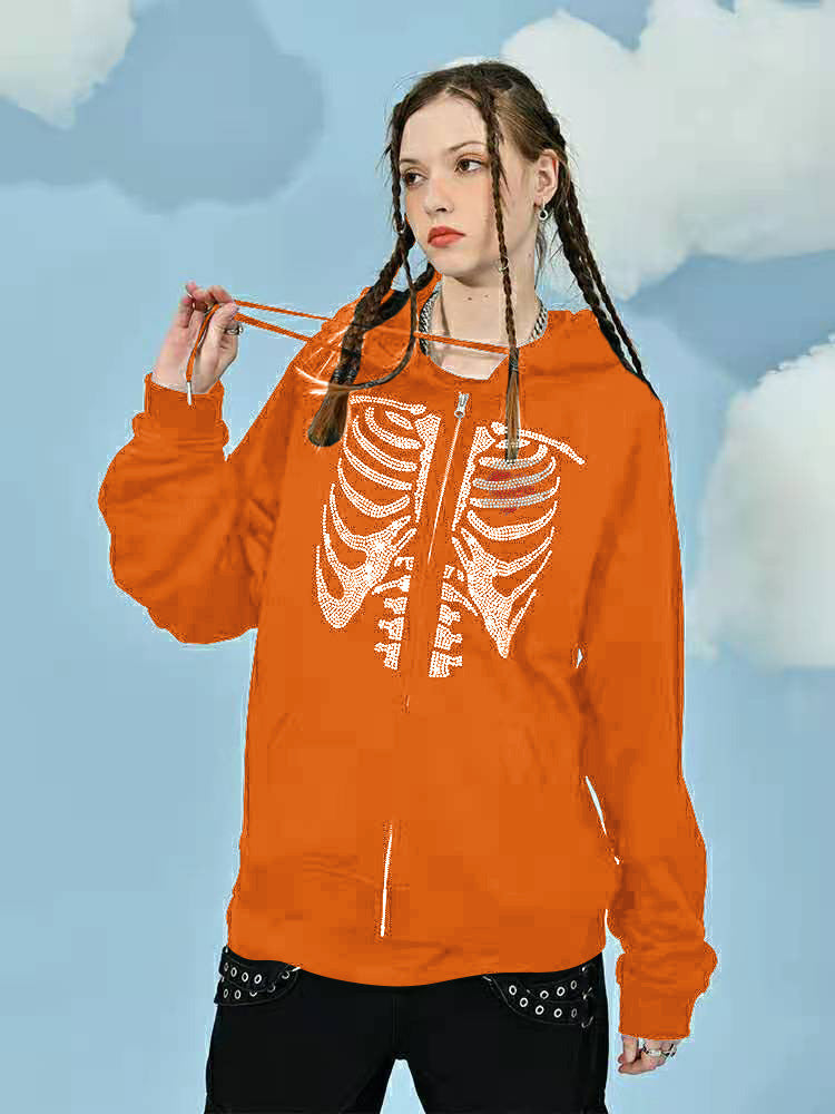 Damen Kapuzenpullover mit modernem Skelett-Print R&B