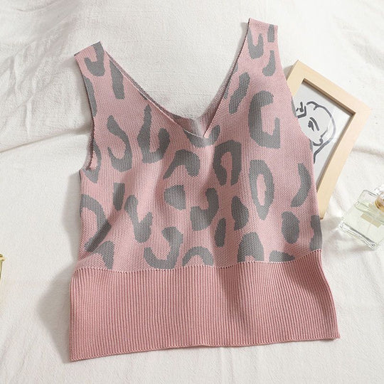 Damen gemütliches Strick-Loungewear-Set mit Leopardenmuster R&B