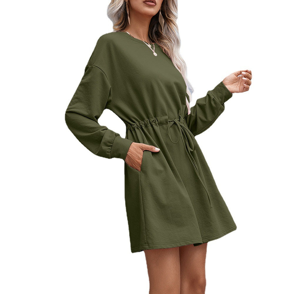 Damen lässiges Sweatshirt-Kleid mit praktischer Taillenschnürung und seitlichen Taschen R&B