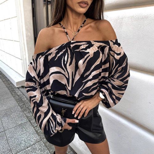 Damen Off-Shoulder Leopardenmuster Bluse R&B