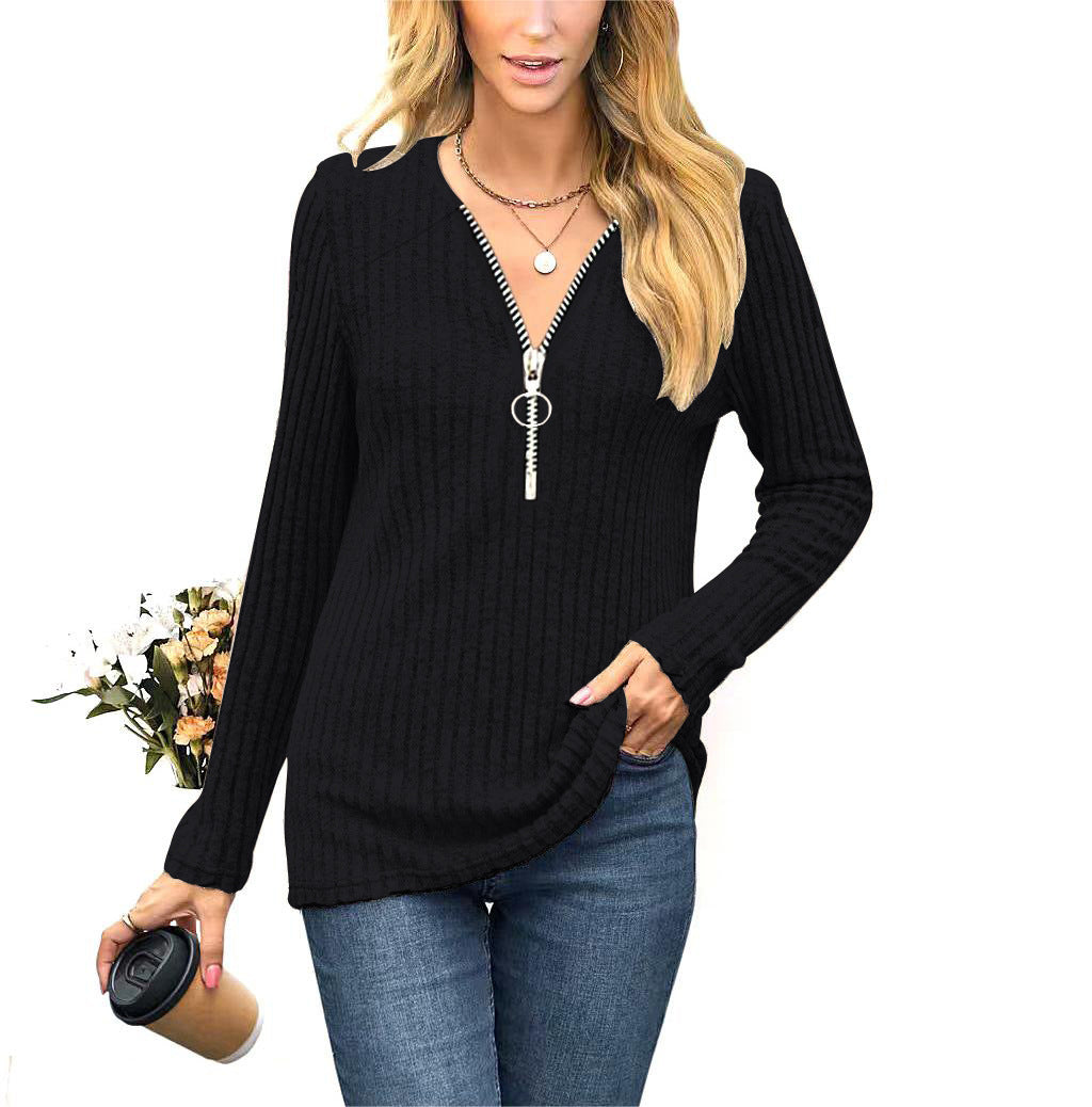 Damen Strickpullover mit modernem Reißverschluss R&B