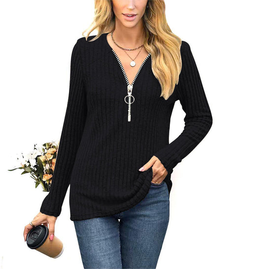 Damen Strickpullover mit modernem Reißverschluss R&B