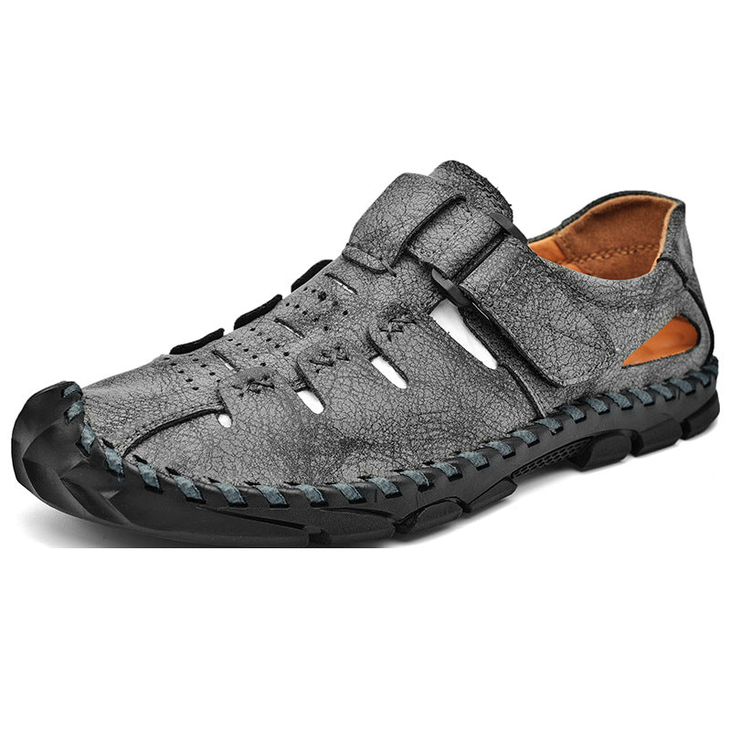 Herren Bequeme Leder-Sandalen mit verstellbarem Klettverschluss R&B