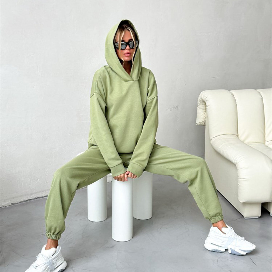 Damen Bequemes Hoodie-Trainingsanzug-Set mit elastischen Bündchen R&B