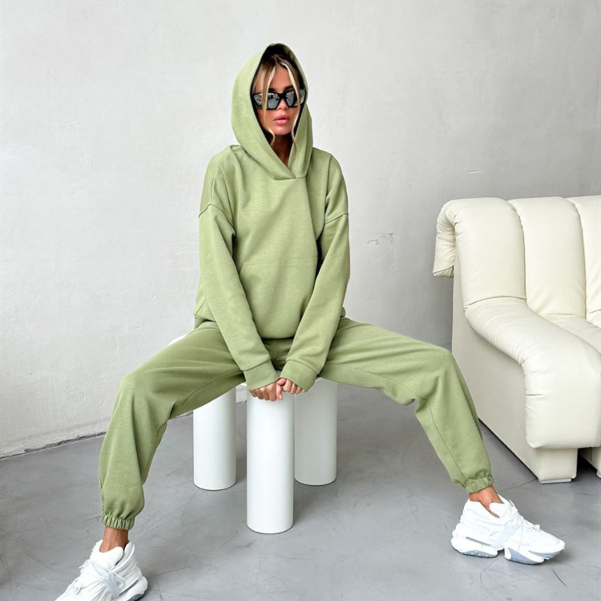 Damen Bequemes Hoodie-Trainingsanzug-Set mit elastischen Bündchen