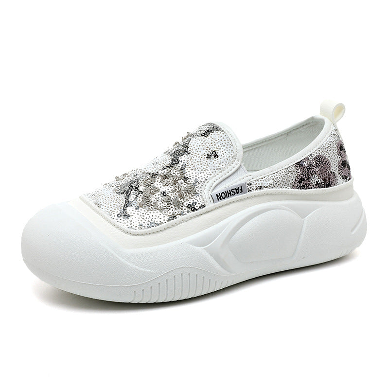 Damen modische Slip-On Sneakers mit glitzerndem Obermaterial und bequemer Sohle R&B