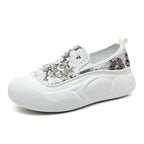 Damen modische Slip-On Sneakers mit glitzerndem Obermaterial und bequemer Sohle R&B