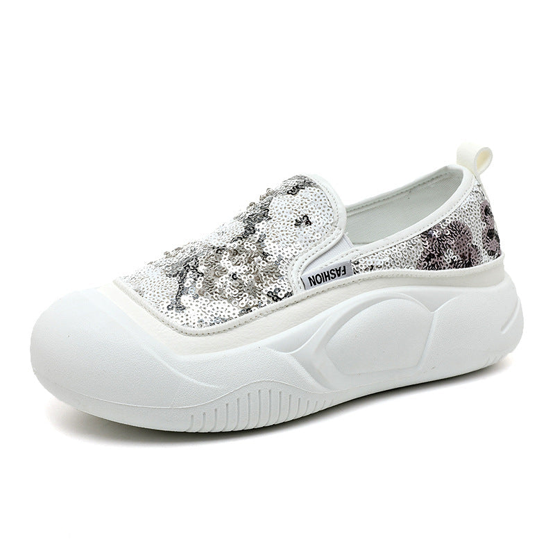 Damen modische Slip-On Sneakers mit glitzerndem Obermaterial und bequemer Sohle R&B