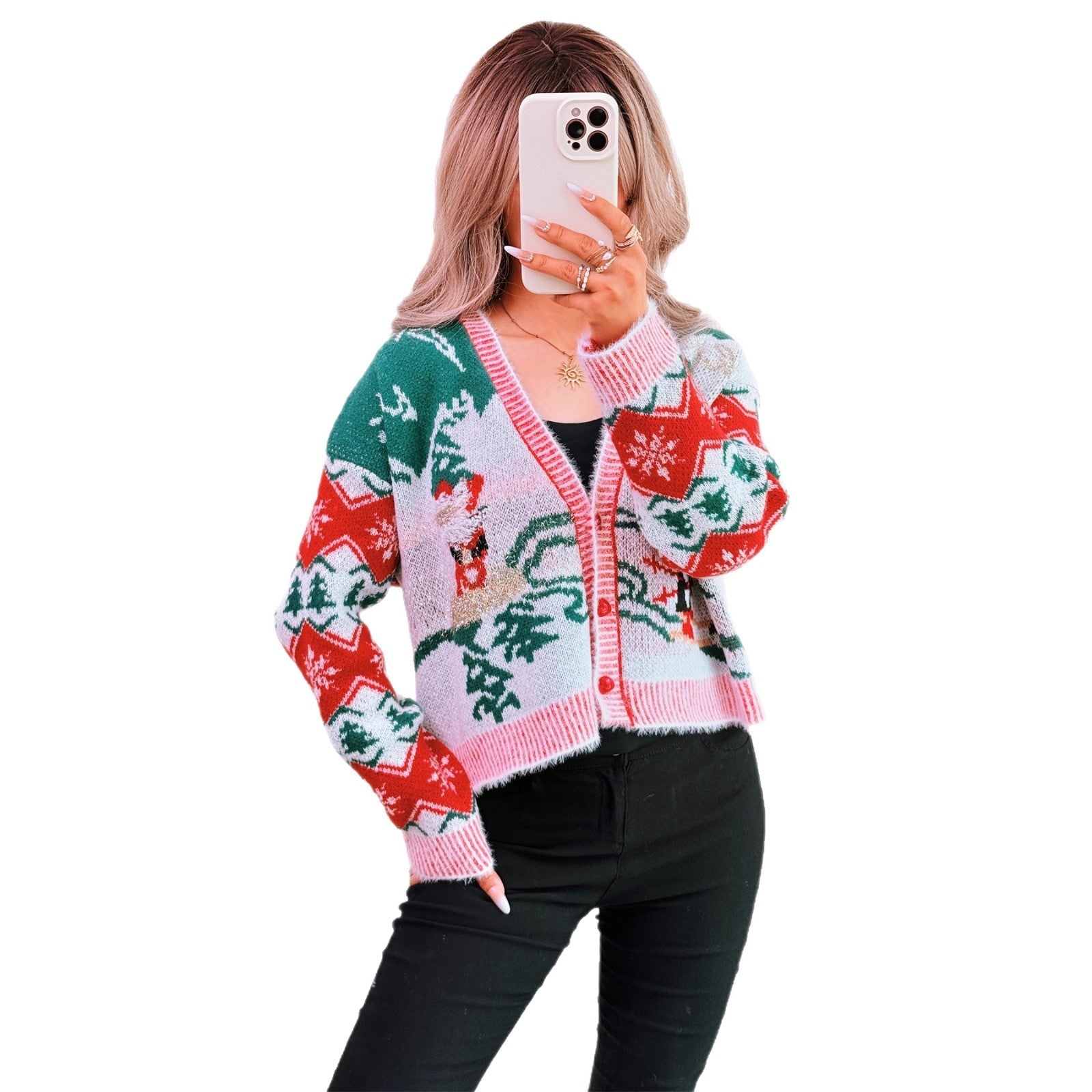 Damen Strickjacke im festlichen Design mit Weihnachtsmotiven R&B