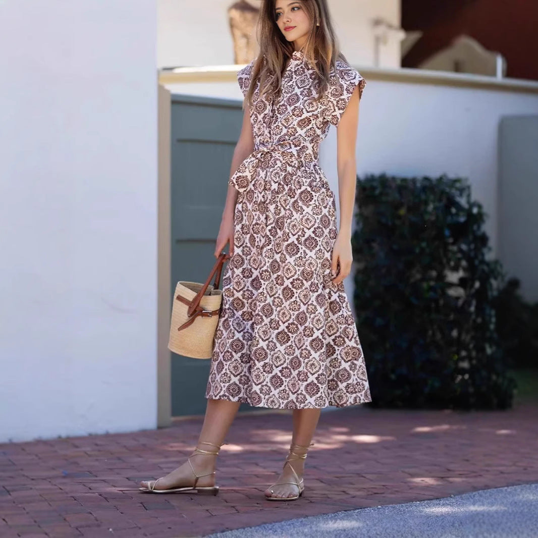 Damen Maxikleid mit elegantem Blütenmuster und raffiniertem Taillenzug R&B