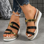 Damen Wedge-Sandaletten mit glamourösem Glitter-Design und modischen Riemen R&B